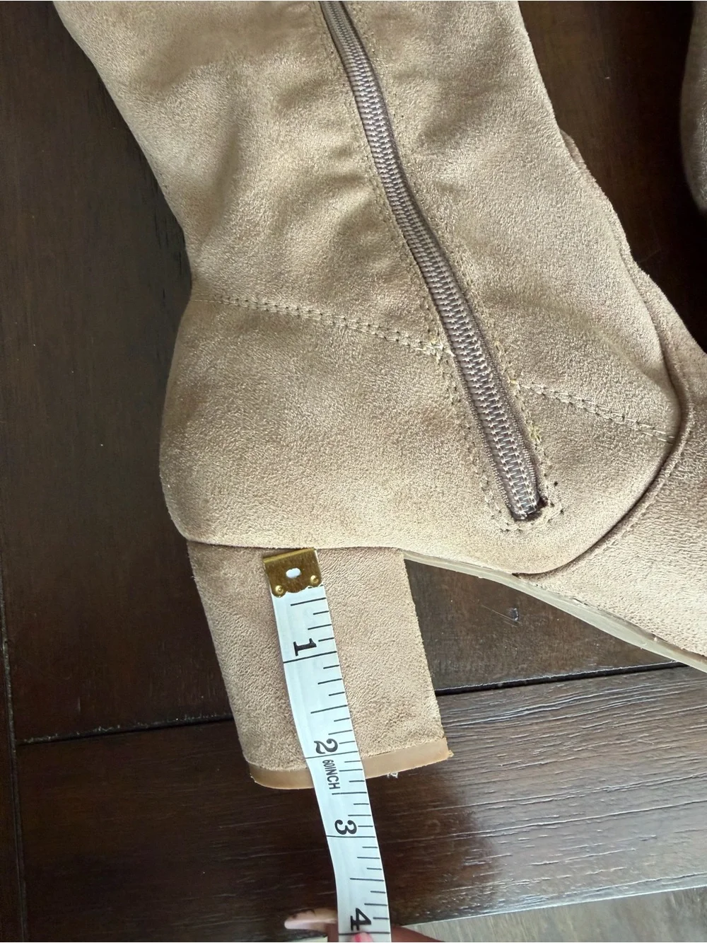 Over-the-Knee Chunky Heel Boots in Taupe size 10WIDE